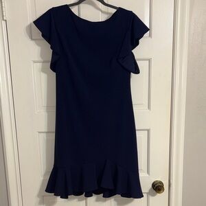 Navy Ruffle Hem Flutter Sleeve Dress